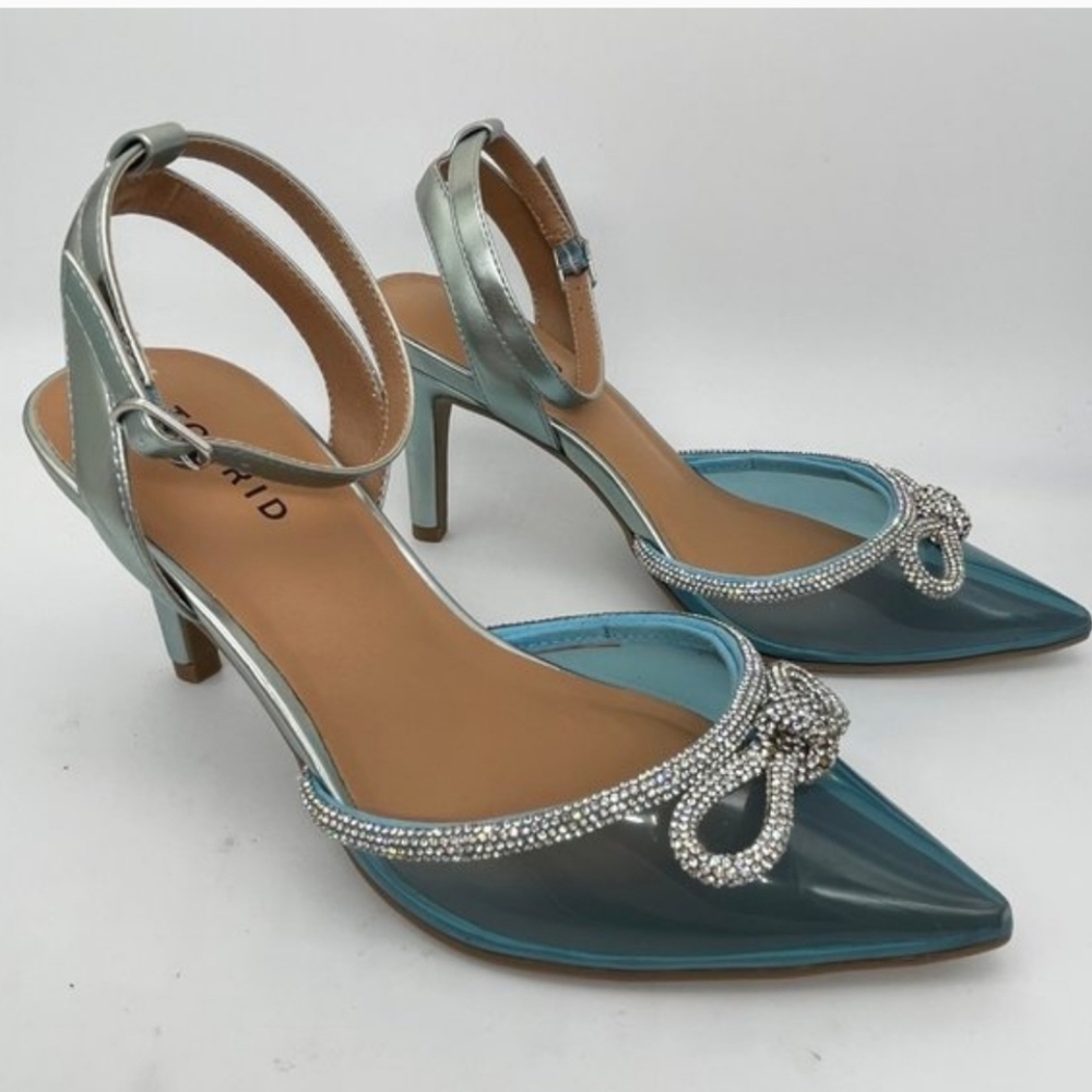 Torrid teal pointy toe kitten heels with Rhinestones